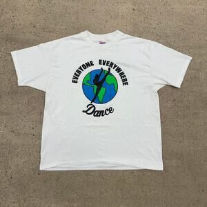 Vintage 90s Everyone Everywhere Dance Globe Single Stitch White T Shirt Size XL